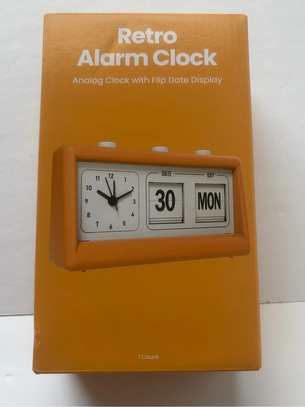 Gems Retro Alarm Clock Flip Date Day Analog Orange Desk Clock Brand New Sealed